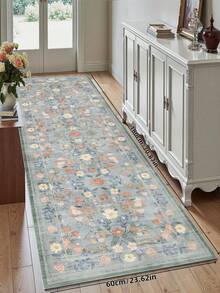 1pc Vintage Floral Style Hallway Indoor Runner Rug, Kitchen Non-Slip Machine Washable Entryway Rug Runner, Ultra Soft Bohemian Style Hallway Kitchen Bedside Entryway Rug Runner - Mint Green - View 3