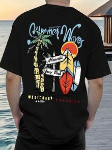 Men'S Graphic T-Shirts Featuring Hip-Hop Letter Prints, Casual Short-Sleeve Tees - 黑色 - 查看 1
