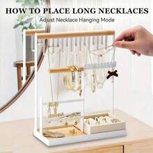 1PC 1pc Jewelry Box, White Rectangular Velvet Ring Holder, 4-Layer Design, 15 Hooks For Necklaces, 16 Holes For Earrings, No Power Required. Perfect Gift Choice: Graduation Season, Summer, Halloween And Valentine's Day - Multicolor - View 3