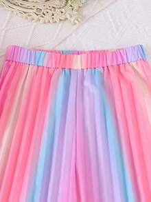 2pcs/Set Summer Girls Tie-Dye Gradient Handmade Flower Decor Camisole Top And Pleated Long Pants Outfit - Pink - View 8