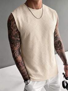 Men's Vintage Fashion Sleeveless Tank Top, Breathable Knit Fabric, Suitable For Daily Commute - Apricot - View 9