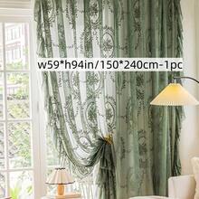 1pc French Luxury Vintage Princess Style Green Jacquard Lace Semi-Sheer Curtain, Rod Pocket Top, Living Room Bedroom Balcony Bay Window Apartment Home Decor Sheer Curtain - Green - View 12