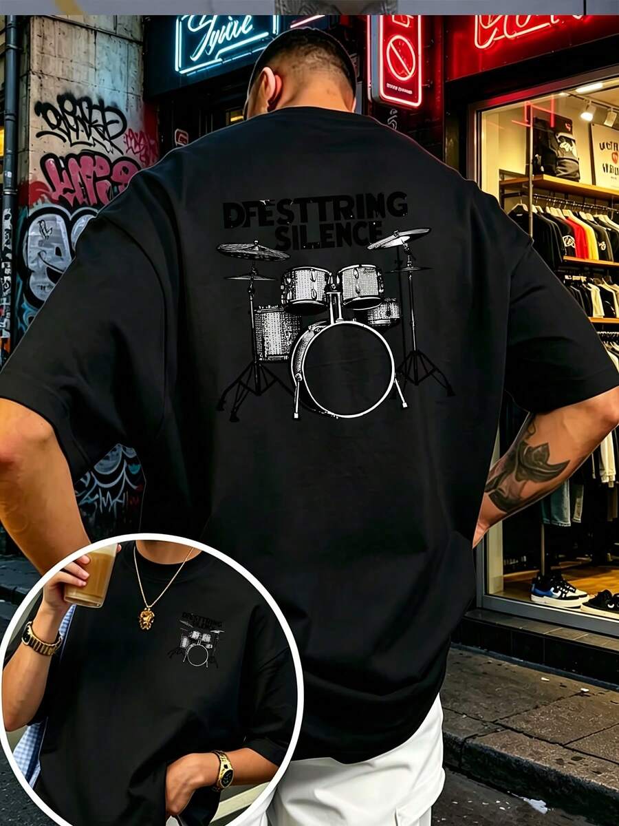 Camiseta con estampado de doble cara, para regalos familiares y de equipo, perfecta para reuniones de aniversario y salidas de verano. - Negro - Ver 1