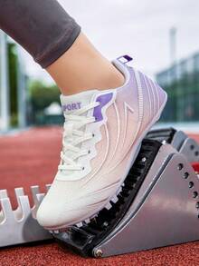 Tênis de Corrida em Malha Respirável, Ultra Leve, Amortecimento de Alta Elasticidade, Resistente ao Desgaste, Antiderrapante, Tênis Profissional de Treinamento e Fitness para Sprint, Corrida de Longa Distância, Salto em Altura, Salto em Distância, Tênis Casual Versátil para Mulheres ao Ar Livre - 5288 Branco Roxo - Visão 10
