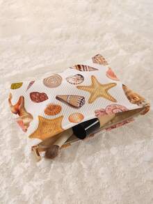 1pc Portable Cosmetic Storage Bag, Shell & Starfish Pattern Double-Sided Print Travel Zipper Makeup Pouch, Multifunctional Toiletry Organizer Bag - Multicolor - View 4