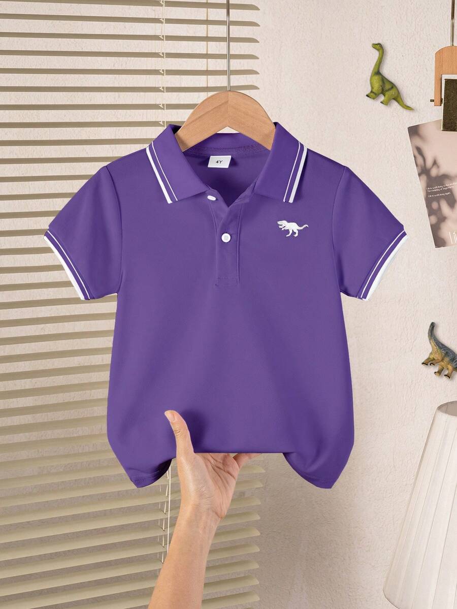 Young Boy Casual Contrast Trim Short Sleeve Polo Shirt, Summer - Purple - View 1