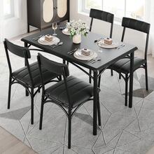 5-Piece Dining Set - Rectangular Table And Upholstered Chairs - Metal And Wood Frame, Rustic Style - Ideal For Kitchen, Small Dining Room Or Apartment - Black - View 10