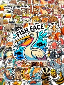 50 pièces Autocollants d'animaux du zoo à l'attitude impertinente, art pop américain de bande dessinée avec citations amusantes, décalcomanies idéales pour le journalisme, le scrapbooking, la bouteille d'eau, l'ordinateur portable DIY & les cadeaux de papeterie pour adolescents - 7*6*1 - Voir 2