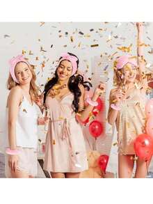 12pcs Pink Spa Pajama Party Supplies - Sleep Mask And Bow Headband, Suitable For Pajama Party Gifts, Hair Accessory Set - Pink - View 2