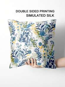 1/2pcs Vintage Blue Branch & Leaf Throw Pillow Cover, Blue-Green Gradient Leaf With Blue Small Flower, Versatile Decorative Cushion For Living Room & Bedroom, Pillow Insert Not Included - Multicolor - View 12
