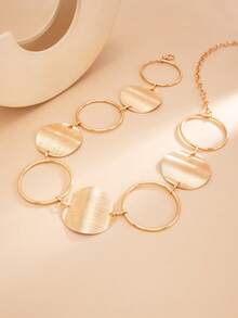 1pc Vintage Brushed Metal Round Disc Chain Waist Belt, Gold Bohemian Decorative Waist Chain, Women's Autumn/Winter Sweater Jeans Vacation Party Atmosphere Accessory Gift - Gold - View 5