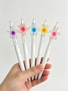 10支/5支/1支 花朵造型可愛可伸縮黑色凝膠筆 文具禮品 適合學生與辦公室使用 開學用品 - 彩色 - 查看 2