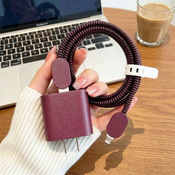 5pcs/Set Leather Full Coverage Phone Charger Protective Case Set, Compatible With Apple 20W/18W Chargers, Suitable For IPhone 16 Pro Max/15/14/13/12/11 Chargers, Dustproof And Shockproof, Premium Minimalist Design