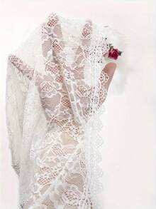 Cárdigan Corto de Encaje Novia Damas Vestido de Boda Cheongsam Chal Fiesta Noche Chal de Encaje Mujer - Blanco - Ver 6