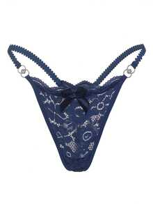 1 Floral Lace Thong | Women's Sexy Underwear And Lingerie With Contrasting Lace Details, Breathable And Comfortable With Open Tie - 藍色 - 查看 2