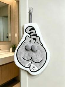 1pc/3pcs Cute Cat Back Pattern Super Absorbent Hand Towel Hanging Decorative Towel, Kitchen Bathroom Decorative Hand Towel Absorbent Easy To Clean Personalized Towel - Multicolor - View 5