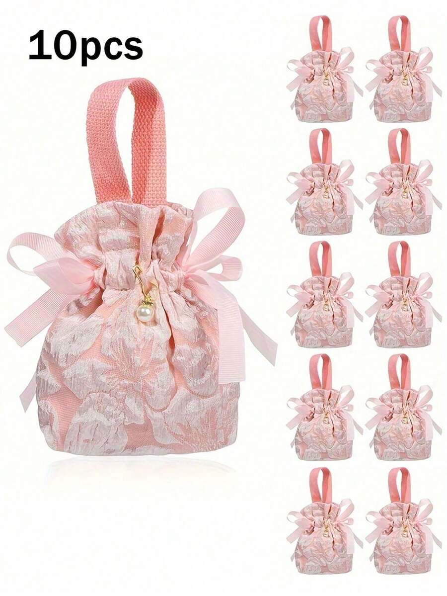 20-Pack Ditsy Floral Pattern Gift Bags, Pink Canvas Gift Bags, Tea Party Favor Bags With Handles, Mini Drawstring Candy Gift Bags, Suitable For Bridal Showers, Birthdays, Weddings, And Other Occasions - Multicolor - View 1
