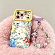 Disney Princess Printed Phone Case With Beaded Chain, Cute Snow White Pattern Shockproof Protective Cover, Suitable For IPhone 11/12/13/14/15/16/17, Pro, Pro Max, E, Plus - Antique White - View 3