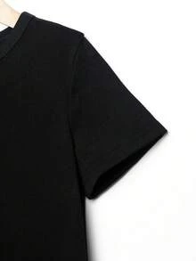 Camiseta Transpirable y Elástica para Niñas ROOBEN con Estampado de Alfabeto Colorido - Top Casual de Cuello Redondo para Verano, ROOBEN - Negro - Ver 4