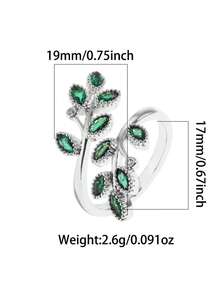 1pc Fresh Mori Style S925 Sterling Silver Marquise Green Zirconia Double Branch Intertwined Leaf Design Open Ring, Women's Workplace Commute Date Daily Gift Ring, Leaf Design With Natural Freshness, Green Zirconia Accents For Elegant And Delicate Look, Niche Artistic Souvenir - Silver - View 3