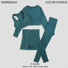 WAREBALL 2/3/4 Uds conjunto de Yoga sin costuras ropa de gimnasio ropa deportiva trajes de Yoga para mujeres conjunto de Fitness chándales Sujetador deportivo mallas de gimnasio - Sujetador corto negro - Ver 3