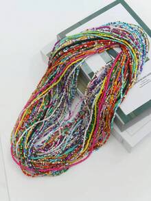 5/10/25/100pcs/Set Bohemian Beach Style Random Color Mixed Bead Design Waist Chain Set, Fashionable Personalized Index Finger Ring, Luxury Niche High-End Ring, Suitable For Daily Wear, Perfect Party And Holiday Gift, Women's Casual And Vacation Multi-Functional Accessory - Multicolor - View 2
