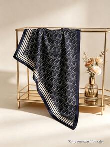 Moemton Foulard en soie bleu marine vintage avec imprimé lettres, foulard de cou élégant avec bordure rayée, convient pour les occasions sophistiquées - Noir - Voir 8
