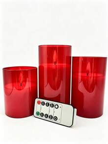 3件組 (含遙控器與不含遙控器) S/M/L (單件不含遙控器) 無焰閃爍電子蠟燭燈，單件/組 LED 暖光無焰蠟燭 (不含電池)，便攜式浪漫閃爍無焰蠟燭夜燈 - 紅色 - 查看 8