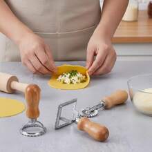 5 Pcs Ravioli Mold Set, 1 Squares Raviolis Maker Press & 3 Pasta Cutter Stamp Makers & 1 Wood Rolling Pin, Pasta Making Tool Kit For Home Kitchen Restaurant Supplies - View 2
