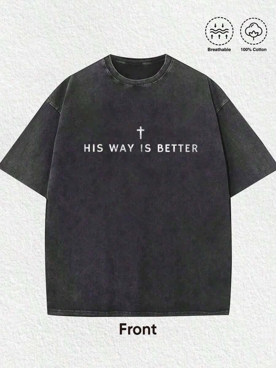 s Mejor', Acabado Vintage Desgastado, Estampado Minimalista de Cruz y Letras, Cuello Redondo, Manga Corta, Casual, para Hombre, Uso Diario en Iglesia, Regalo para Amigos y Familiares, Pascua - Negro - Ver 1