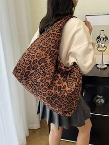 Regalo de San Valentín, Bolso de Mano de Color Liso, Diseño de Moño y Estampado de Leopardo, Multi-Bolsillos de Gran Capacidad, Bolso de Hombro para Mujer - Verde Oliva - Ver 9