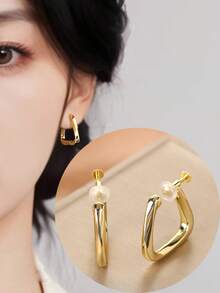 1 Pair Fashionable New Asymmetrical Geometric Copper Ear Clips For Women, No Piercing Required, Adjustable Tightness, Suitable For Daily Wear - Ear Clip - View 8
