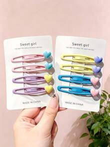 4/8/16pcs/Set Macaron Color Sweet Heart Hair Clips, Yellow, Pink, Purple, Blue 4-Color Combination, With Soft Cute 3D Heart - Suitable For Women And Girls, Perfect For Daily School, Dating, Vacation, Graduation Season, Party, Random Color,Hair Claws - Multicolor - View 8