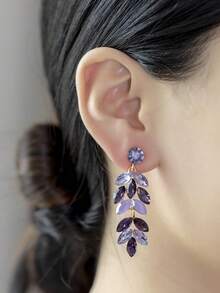 1 Pair Purple Crystal Ear Of Rice Fashion Earrings Suitable For Daily Wear - Purple - View 2