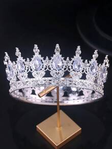 KOVLYNE 1Pc Gold Plated Crystal Crown - Teardrop Rhinestone Full Round Tiara, Styling Supplies For Wedding, Prom & Pageant - Multicolor - View 25
