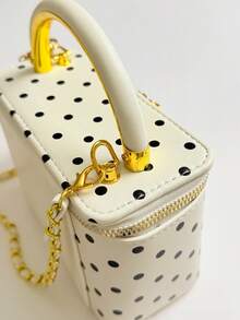 1 pieza Bolso de mano cuadrado pequeño casual y versátil de color negro, tela de cuadrícula bordada de moda, adecuado para el trabajo, almacenamiento de teléfono, lápiz labial, monedas, colgante no incluido - Blanco - Ver 10