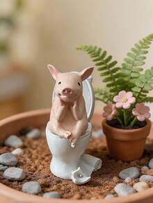 1件 Thinking Pig 收藏系列 精緻豬坐馬桶樹脂小雕像－可愛動物裝飾品，適用於室內外使用，婚禮與家居裝飾，無需電池，趣味活潑的桌面擺飾 - A - 查看 9