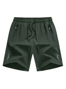 Men's Quick-Dry Workout Shorts,Stretch And Breathable Training Shorts With Zippered Pockets And Reflective Strips,Suitable For Workout And Training - Army Green - View 2