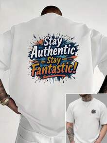 Tallas grandes (1XL-5XL) que mantienen la autenticidad y el entusiasmo, con impresión a doble cara en la parte delantera y trasera. Nueva camiseta de cuello redondo para hombre, estilo casua - Blanco - Ver 1