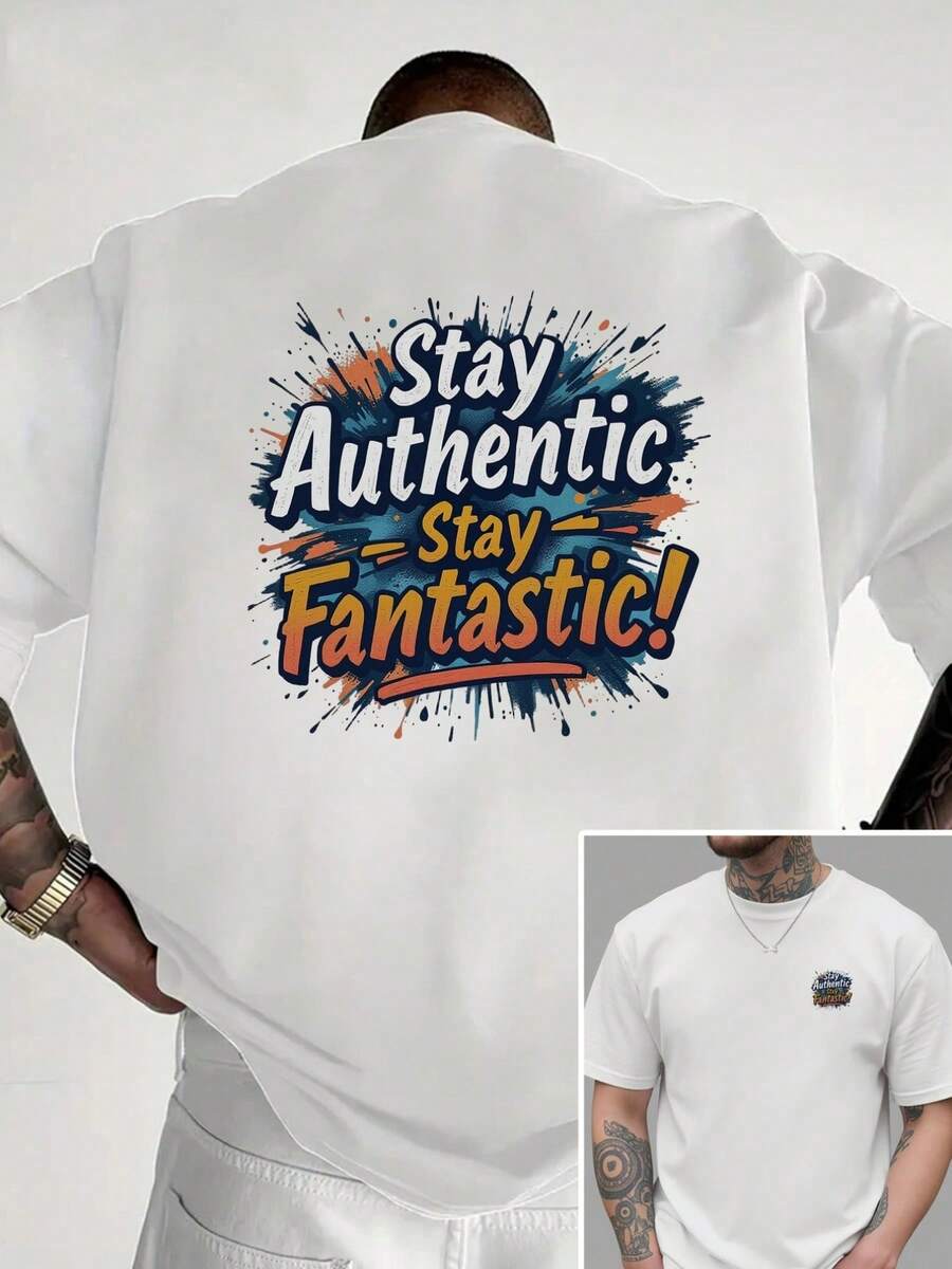 Tallas grandes (1XL-5XL) que mantienen la autenticidad y el entusiasmo, con impresión a doble cara en la parte delantera y trasera. Nueva camiseta de cuello redondo para hombre, estilo casua - Blanco - Ver 1