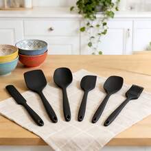 6pcs Silicone Scraper Set, Includes 6 Kitchen Utensils With Silicone Brush Heads, Heat-Resistant, Dishwasher , Made Of Rubber Material, Suitable For Scraping Food Residue, Baking, Cooking And Stirring In Various Scenarios 1/6pcs - Multicolor - View 5