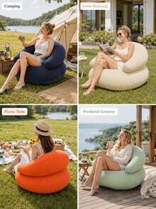 Silla inflable plegable en forma de U, sofá inflable suave y cómodo. Diseño ergonómico y material de PVC transpirable y duradero. Ligero, compacto y fácil de transportar. Adecuado para el hogar, balcón, camping, picnic, viajes y uso diario de ocio. - Multicolor - Ver 9