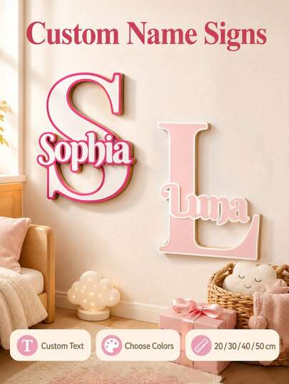 1pc Personalized Wooden Double Layer Custom Name Decoration, Laser Cut Cursive Font Door Wall Plaque, Multiple Colors Available, Suitable As Bedroom, Living Room, Wedding And Housewarming Gift, Valentine's Day Decor Carving, High Quality Custom, Exclusive Unique Gift