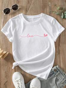 T-Shirt With Heart And Letter Print - White - View 1