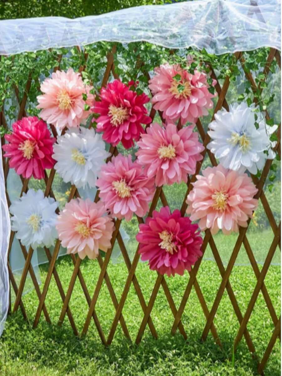 A 20-Centimeter Handmade Daisy Paper Flower Ball Party Backdrop Decoration Set, Composed Of Pink, Rose-Pink, Peach And White Mixed Paper Balls. Suitable For Wedding Backdrops, Birthday Party Center Decorations And Seasonal Flower Decorations.