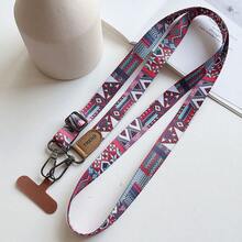 1pc Vintage Print Woven Phone Lanyard, Adjustable Crossbody Anti-Loss Chain With Leather Patch, Suitable For Keys And Cameras - Multicolor - View 10