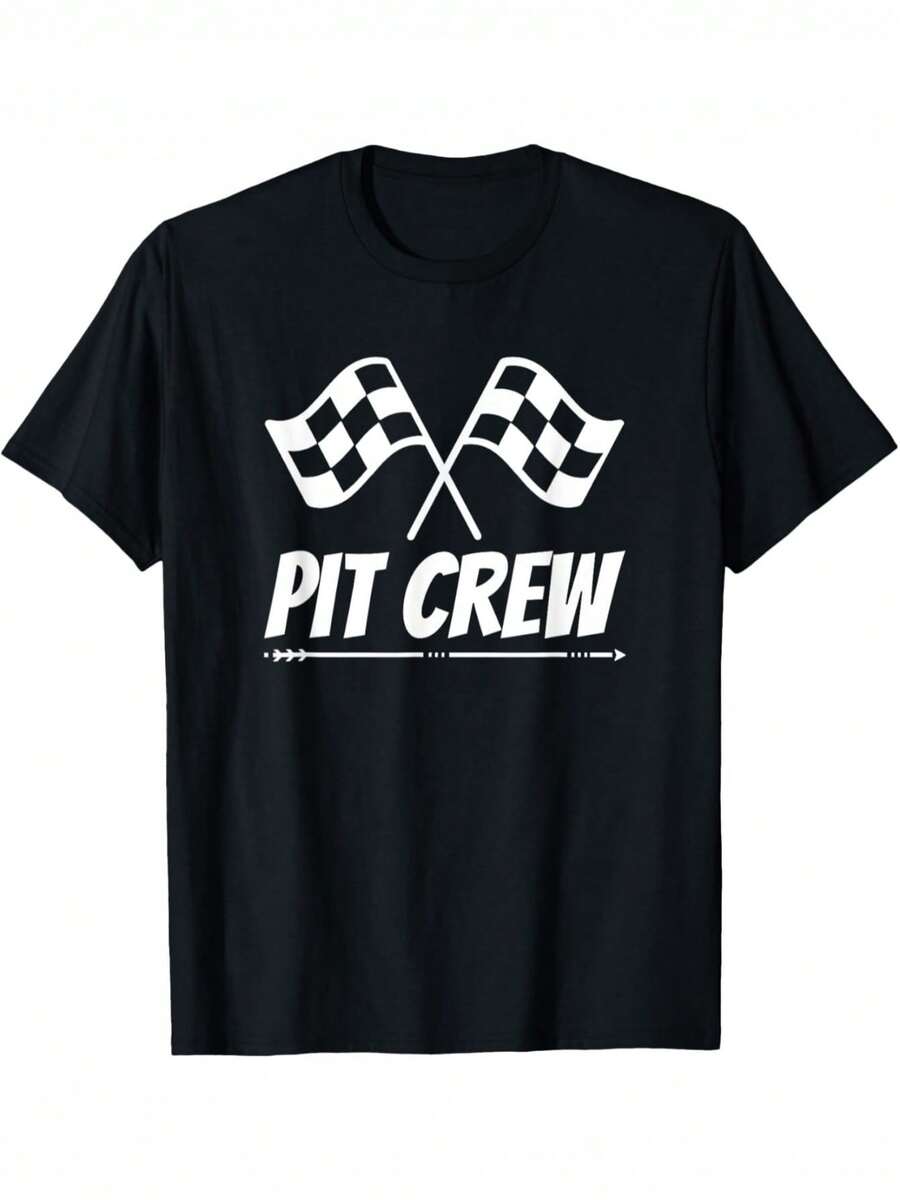 Camiseta para hombre para de autos con diseño divertido de equipo de carreras yécnicos de pista - Negro - Ver 1