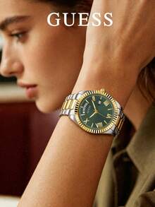Guess GW0308L5 Women's Watch, Green Dial, Two-Tone Steel Bracelet, Roman Numerals, Day & Date Display, Classic Elegant Casual Dress Wristwatch For Ladies - Green - View 6