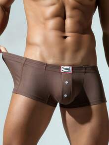 Calzoncillos elásticos de color liso para hombre, de una pieza, con botón decorativo y elasticidad en cuatro direcciones - Albaricoque - Ver 1