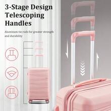 4-Piece Hard-Shell Luggage Set Made Of PP, Travel Suitcase Set (20/24/28 Inch) With 14" Cosmetic Case, Removable Wheels For Space-Saving Storage, Lightweight & Robust Combination Lock - Pink - View 5